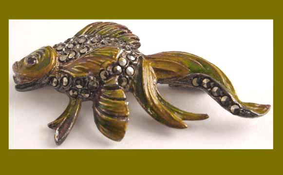 Enamel & Marcasite Fish Pin Front