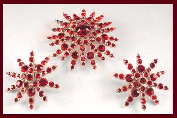 Ora Rhinestone Starburst Pin & Earrings Front