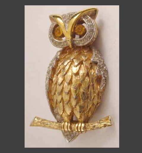 Panetta Rhinestone Owl Pin Front