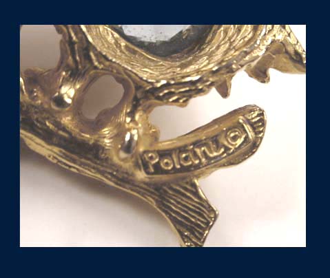 Polcini Faceted Blue Rhinestone Owl Pin Signature