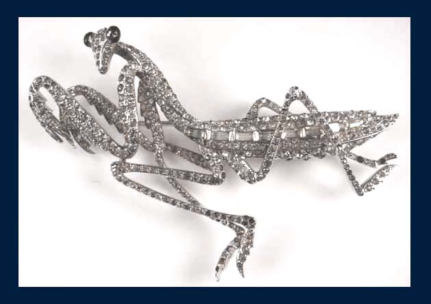 Boucher Pavé Rhinestone Praying Mantis Pin Front