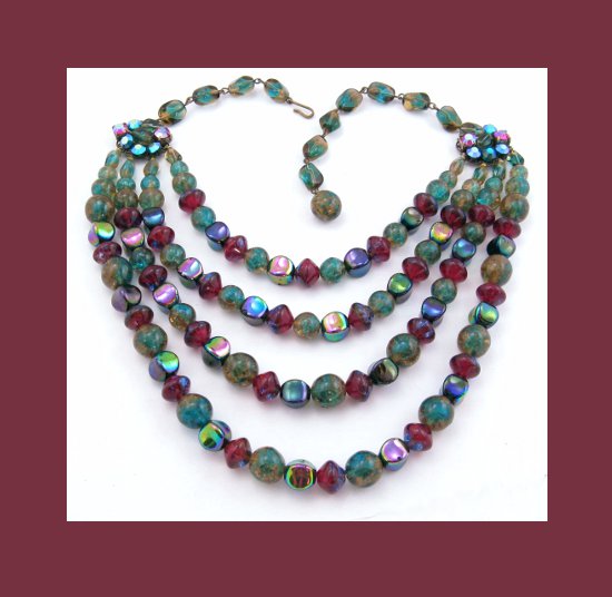 Italian Glass Beaded MultiStrand Necklace Front