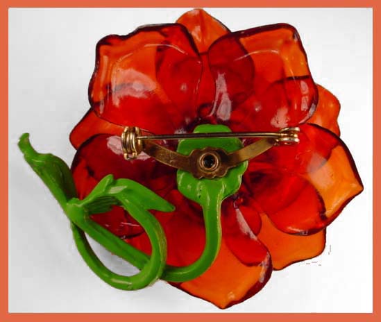 Acetate Red Rose Pin Back