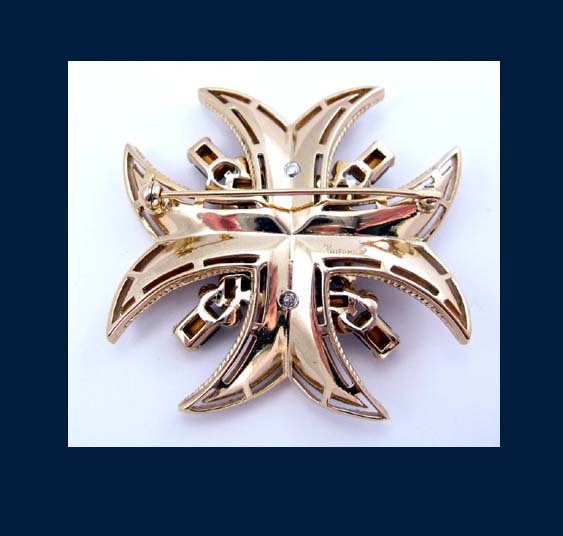 Trifari Sapphire Rhinestone Maltese Cross Pin