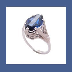 Sapphire 14k White Gold Filigree Ring