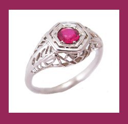 Ruby 14k White Gold Filigree Ring Front