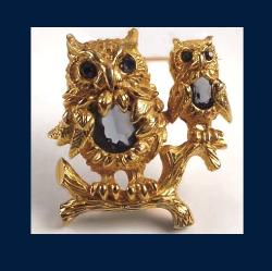 Polcini Faceted Blue Rhinestone Owl Pin