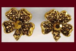 Weiss Gold Rhinestone Clover Earrings
