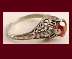 White Gold Filigree Garnet Ring