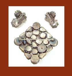 Black Diamond Rhinestone and Glass Amber Cabochons Pin and Earrings Back