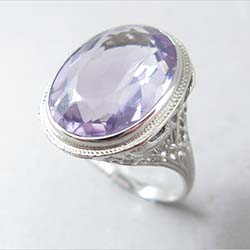 Rose de France 9ct Amethyst 14k White Gold Filigree Ring