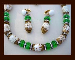 Art Glass & Crystal Beaded Necklace & Earrings Close Up