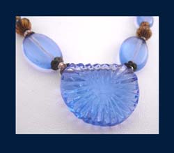 Blue Glass Art Deco Necklace Close Up