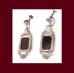Onyx, Marcasite & Sterling Art Deco Earrings Signature