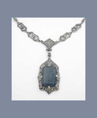 Germany Art Deco Sterling Blue/Gray Chalcedony Necklace Signature