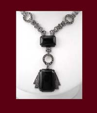 Onyx, Marcasite & Sterling Art Deco Necklace