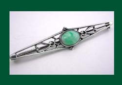 Sterling Green Pearlessence Glass Cabochon Brooch