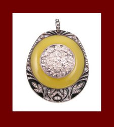 Silver with Enamel and Glass Pendant