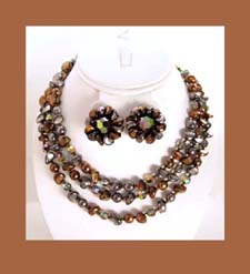 Austria Colorful Copper Colored Beaded Necklace and Earrings