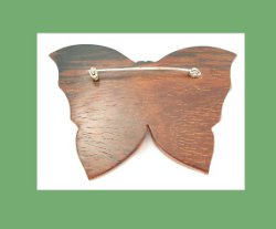 Green Bakelite and Wood Butterfly Pin Back