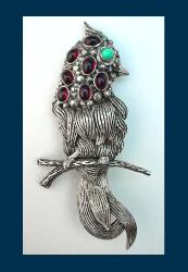 Rare Carmen Beckmann Sterling Garnet & Turquoise Bird Pin