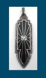 Art Deco Black Stone Inlay Sterling Pendant Front