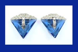 Blue Glass Triangle Rhinestone Dress Clips