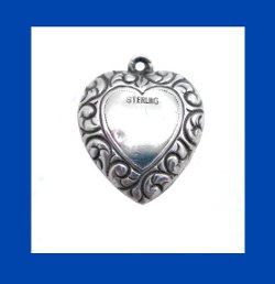 Blue Rhinestone Sterling Puffy Heart Charm Signature