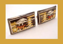 Sterling Engraved Niello Pagoda Cufflinks