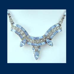 Light Blue Rhinestone Bogoff Necklace & Earrings Close Up