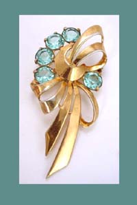 Boucher Light Aqua Blue Rhinestone and Sterling Pin