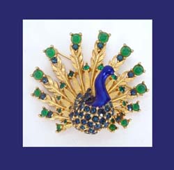 Boucher Rhinestone and Enamel Peacock Pin