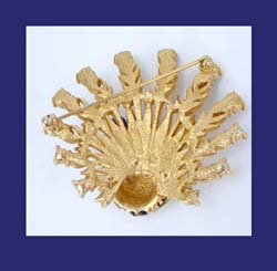 Boucher Rhinestone & Cabochon Enamel Peacock Pin Back