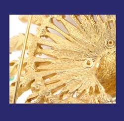 Boucher Rhinestone & Cabochon Enamel Peacock Pin Signature