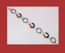 Art Deco Bubbles Enamel and Sterling Bracelet