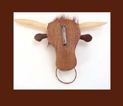 Large Wooden Bull Pin Back