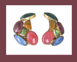 Hattie Carnegie Colorful Poured Glass Earrings