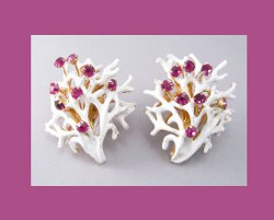 Castlecliff Enamel and Rhinestone Coral Earrings