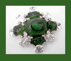 Castlecliff Rhinestone & Art Glass Cabochon Pin Side