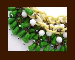 Celluloid Bracelet with Molded Glass Beads Close Up