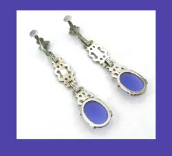 Periwinkle Chalcedony Long Sterling and Marcasite Earrings Back