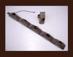 Chinese Silver Tigereye Cabochon Bracelet & Ring