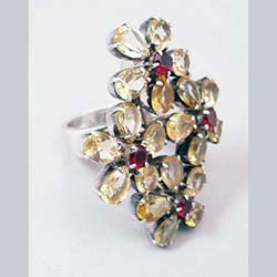 Citrine and Garnet Sterling Large Flower Ring