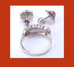 Coral and Marcasite Silver Ring and Earrings Signature