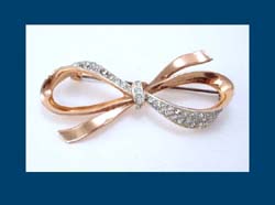 Coro Sterling Vermeil Rhinestone Bow Pin