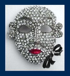 Rhinestone Ugo Correani Venetian Mask Brooch