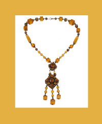 Topaz Glass Bead and Filigree Necklace Front