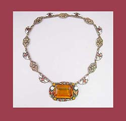 Filigree and Enamel Topaz Glass Necklace