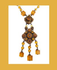 Topaz Glass Bead and Filigree Necklace Close
