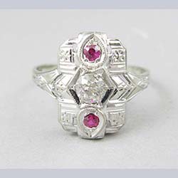 Art Deco 14k Gold .35 ct Diamond and Lab Ruby Ring